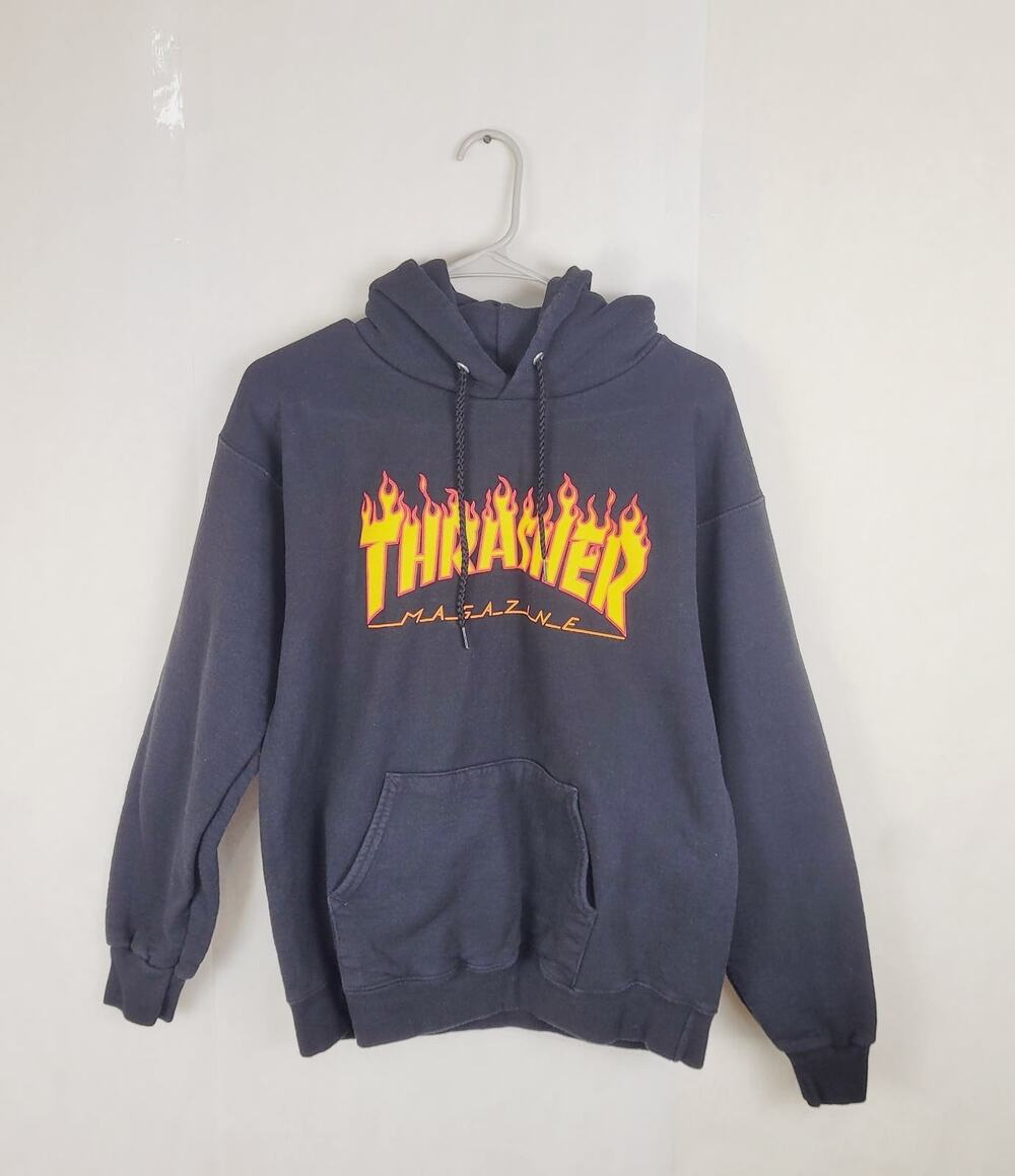 Thrasher Magazine In Flames black hoodie size small Grunge Skater Punk